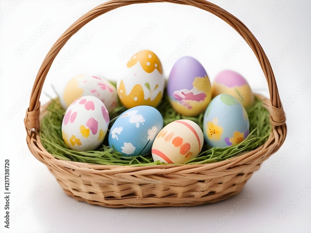 photo happy easter day painted eggs in the basket photo happy easter day painted eggs in the basket