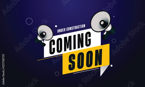 Flat coming soon under construction background with megaphone 