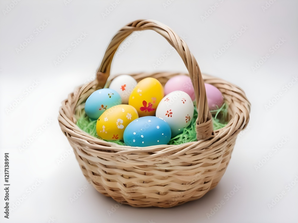 photo happy easter day painted eggs in the basket photo happy easter day painted eggs in the basket