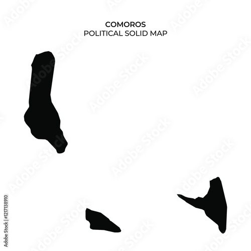 The political solid map of Comoros, illustrating the geographical contours of the islands in a simplistic design. Ideal for educational use and geographic studies.