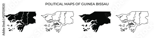 This visual depicts political maps of Guinea Bissau, showing different regions highlighted and compared. The maps provide insights into various administrative divisions and boundaries.