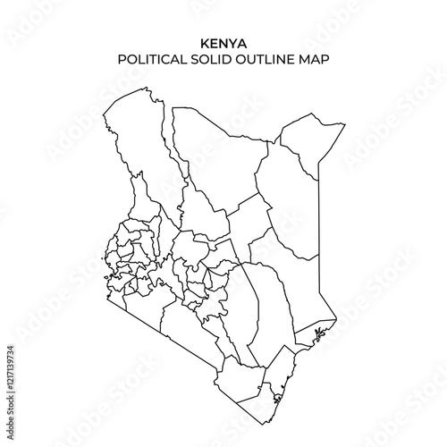 A representation of Kenya with a solid outline highlighting its political boundaries. The map includes various regions and divisions throughout the country.