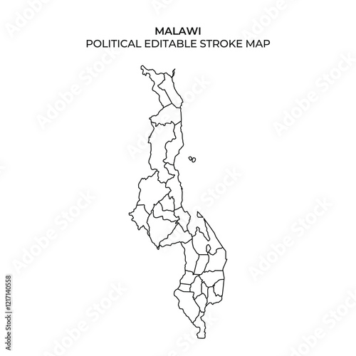 This detailed outline of Malawi shows its political boundaries. Ideal for educational purposes, the map can be customized for various uses in presentations or reports.