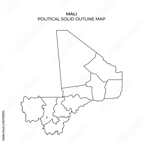 This map illustrates the political outline of Mali, highlighting its regions and borders. It offers a clear representation of the countrys geographical boundaries without additional details.