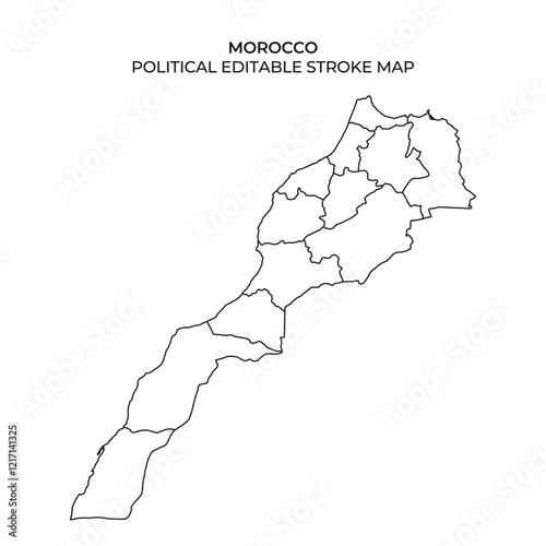 A detailed outline map of Morocco highlighting its political divisions. This map can be edited for various purposes, showcasing regions in a clear, simplified format.