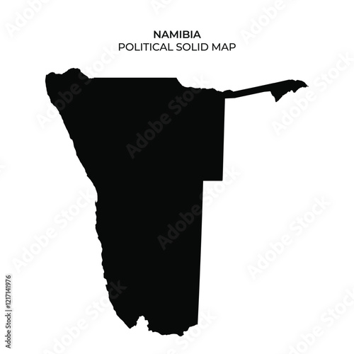 A detailed silhouette map highlights the political boundaries of Namibia. This representation emphasizes the distinct shape and regions of the country for educational uses.