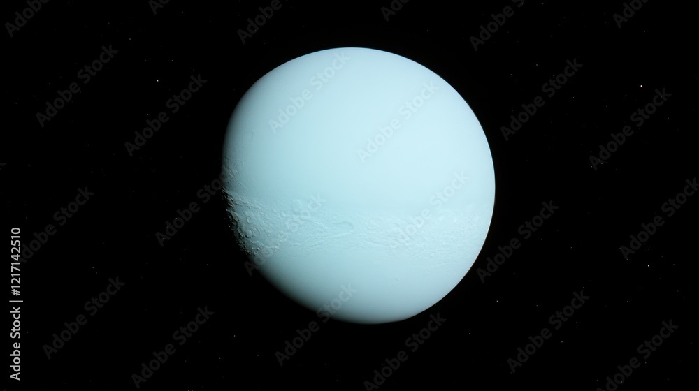 Fototapeta premium A digitally rendered image of Uranus, showcasing its pale blue atmosphere and subtle cloud bands against a dark space backdrop.