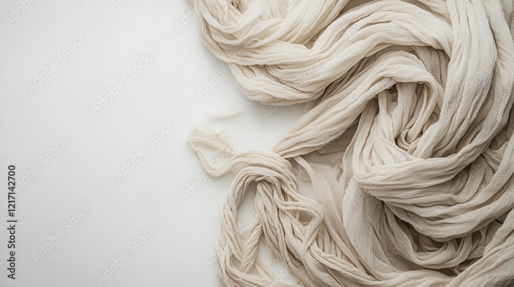 Cream Colored Knitted Fabric Draped on White Background Cream Colored Knitted Fabric Draped on White Background