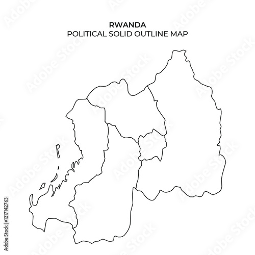 A detailed solid outline map of Rwanda showcases the countrys borders and geographical shape, providing a clear visual for educational and reference purposes.