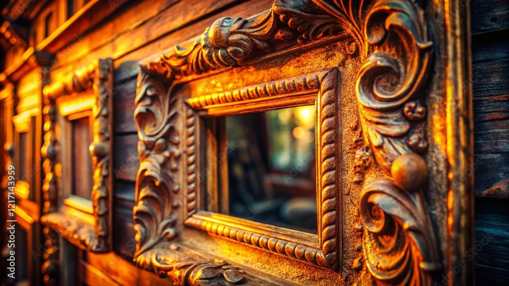 Fototapeta premium Vintage Photo Frame Close-up: Detailed Grunge Texture & Aged Wood