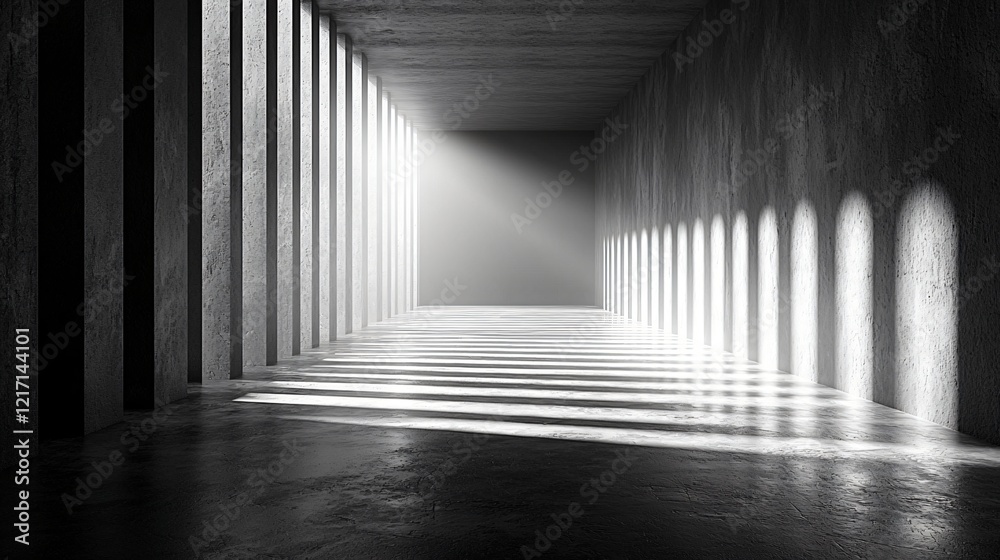 Light in concrete corridor; architectural design, background; interior design