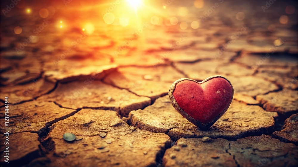 Fototapeta premium Vintage Photo: Painted Heart on Dusty Ground, Retro Romance, Weathered Texture