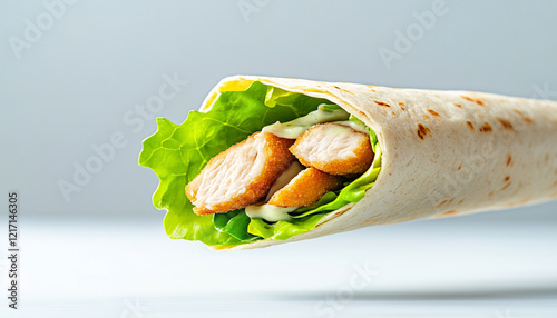 Delicious wrap filled with chicken and fresh lettuce, perfect for a healthy meal. photo