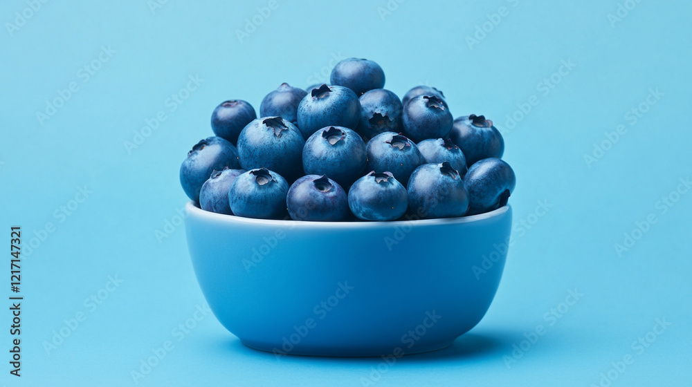 Fresh blueberries in a blue bowl against a vibrant blue background. Fresh blueberries in a blue bowl against a vibrant blue background.