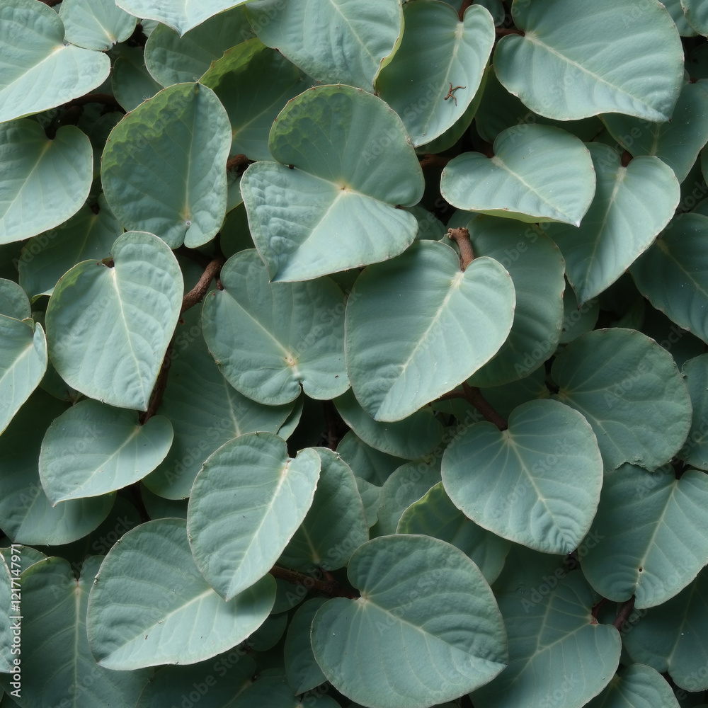 Obraz premium Soft green heart-shaped leaves with smooth textures in a natural arrangement.