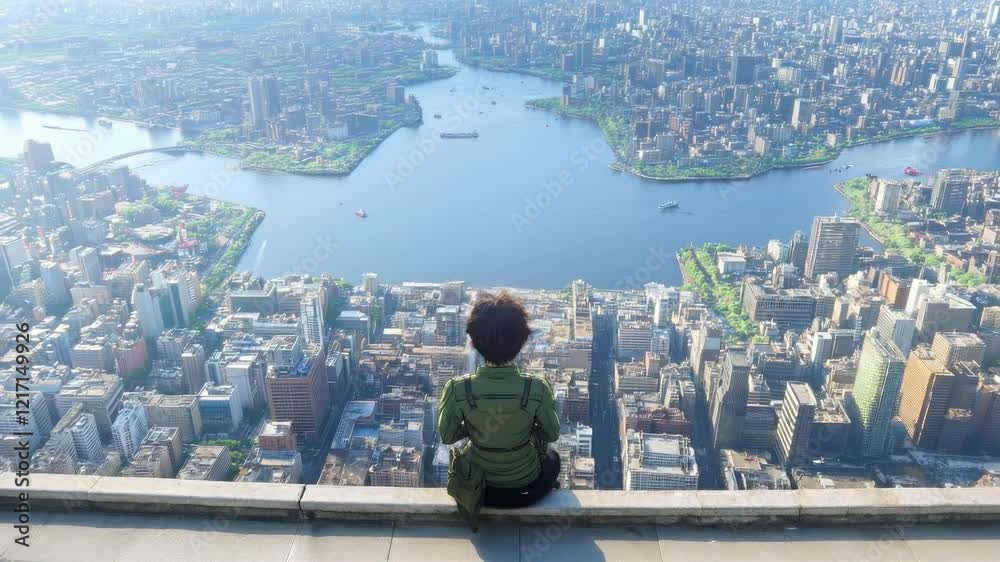 Person Contemplating a Vast Cityscape From a High Vantage Point