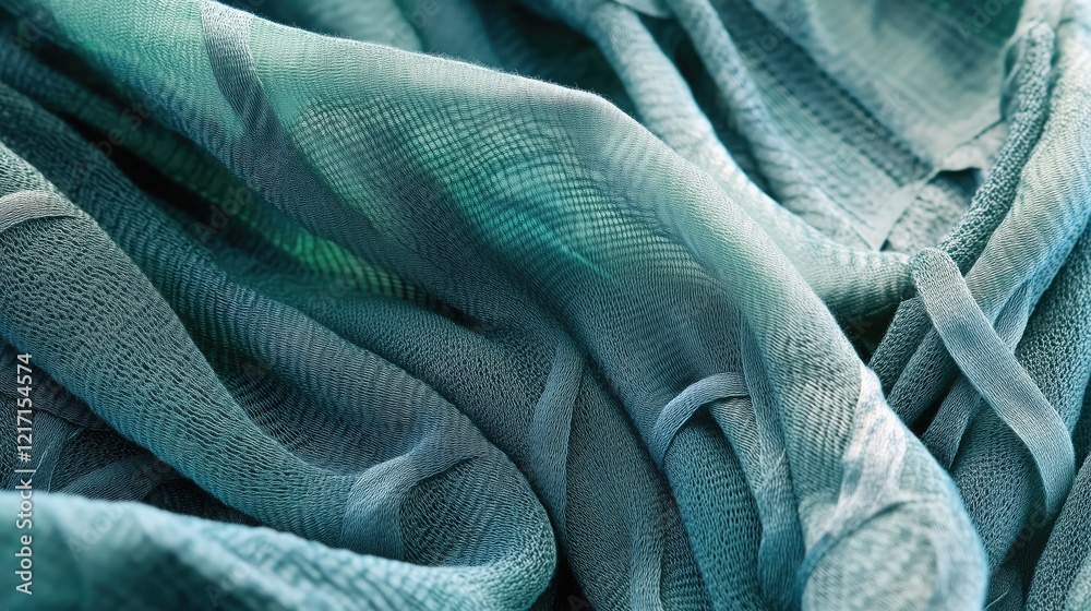 Close - up of a softly textured, light green - blue fabric with visible folds and a woven pattern. Fabric study, texture, and textile design concept. Close - up of a softly textured, light green - blue fabric with visible folds and a woven pattern. Fabric study, texture, and textile design concept.