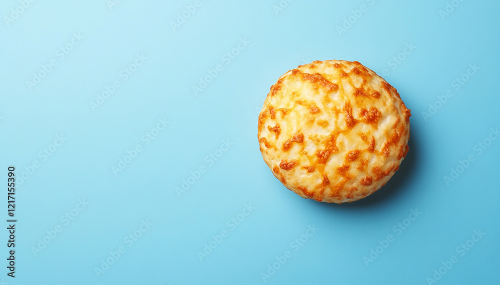 A deliciously baked cheese bread on a blue background, perfect for appetizing visuals. A deliciously baked cheese bread on a blue background, perfect for appetizing visuals.