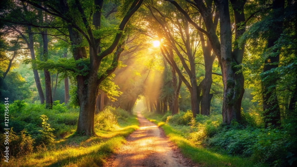 Obraz premium Winding Vintage Path Through Lush Forest - Nature Stock Photo