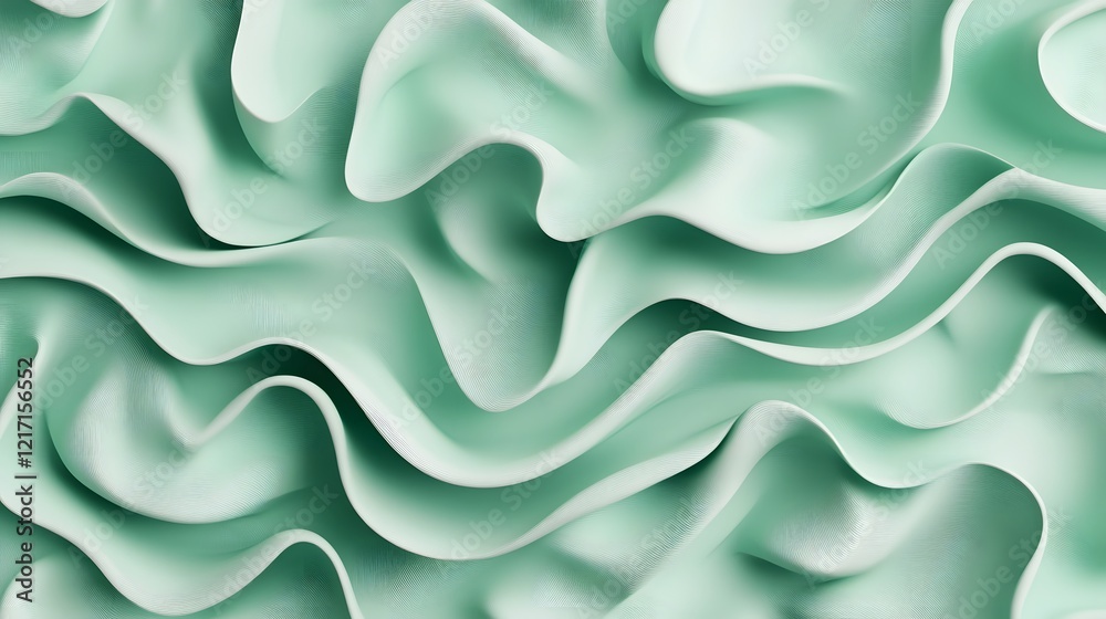 Fototapeta premium Serene Swirling Ribbons of Light Green Flowing Seamless Pattern