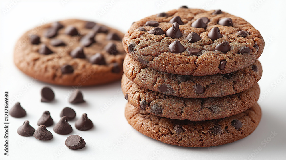 Stack of Chocolate Chip Cookies with Scattered Chips Stack of Chocolate Chip Cookies with Scattered Chips