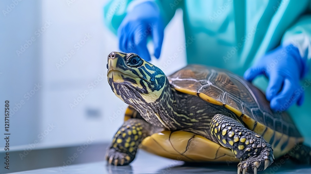 Veterinarian Examining Turtle Under Warm Lamp for Pet Health Check-up