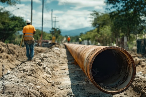 Wallpaper Mural Large Pipeline Installation in Progress on Construction Site Torontodigital.ca