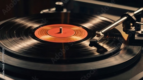 Capturing the Timeless Elegance of Vintage Vinyl Record Players: A Close-Up of Turntable Detail That Evokes Nostalgia and Passion for Classic