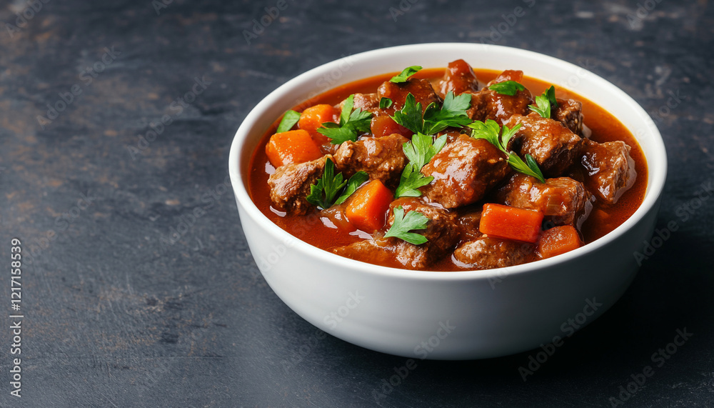 A warm bowl of hearty beef stew with vegetables and fresh herbs. A warm bowl of hearty beef stew with vegetables and fresh herbs.