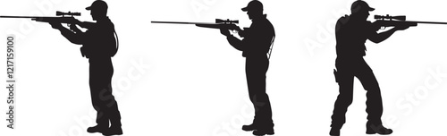 Silhouette of a man loading a rifle ready for a hunt vector illustration