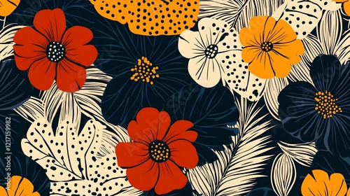Vibrant Seamless Pattern Inspired by African Ankara Textile Designs with Bold Floral and Geometric
