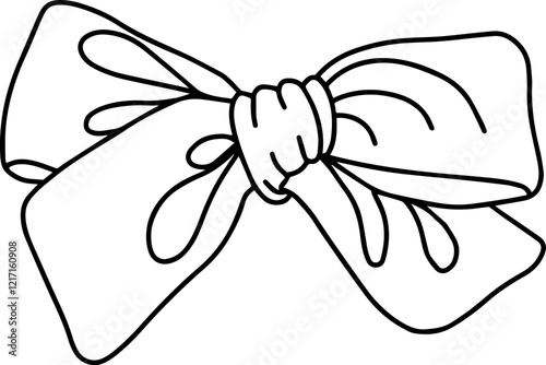 Doodle ribbon hair bow in sketch style. Vector illustration