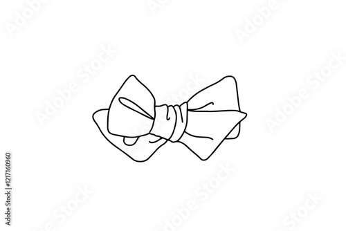 Decorative ribbon hair bow in sketch doodle style. Vector illustration