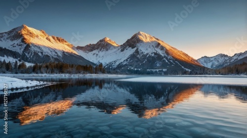 Wallpaper Mural Majestic Reflection: A Serene Mountain Landscape at Dawn, Showcasing the Splendid Peaks and Tranquil Waters of Nature's Breathtaking Torontodigital.ca