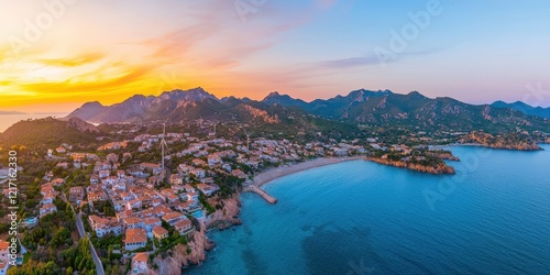 Scenic Coastal View at Sunset with Mountains and Sea