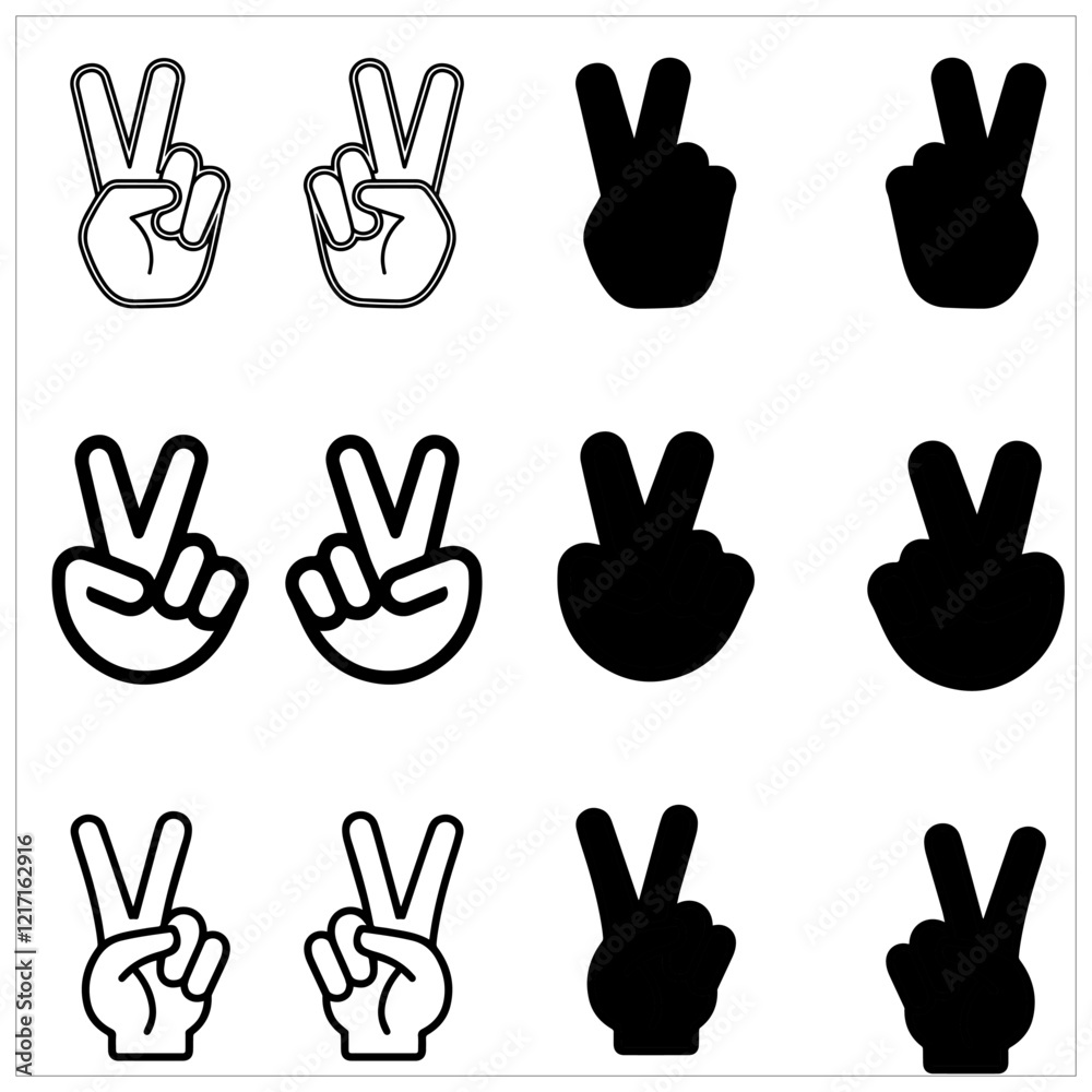 Obraz premium Hands Sign set, cross fingers icon, win sign, victory sign, filly vectorized