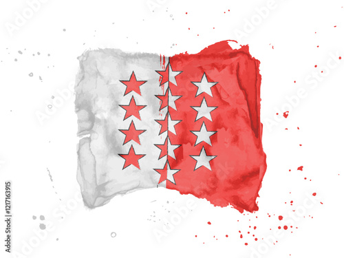 Flag of Valais canton of  Switzerland, brush stroke background.  Flag Valais on white background. Watercolor style for your design.  EPS10.