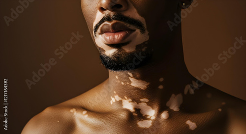 Man showing vitiligo depigmentation on face and neck