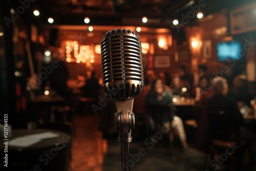 Vintage Microphone in Cozy Bar Setting
