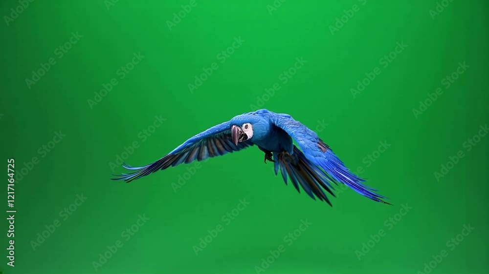 Hyacinth macaw flying, green screen, studio, wildlife