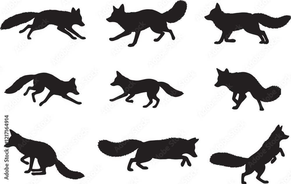 Obraz premium Fox Silhouettes, Vector Art of Graceful Wild Foxes