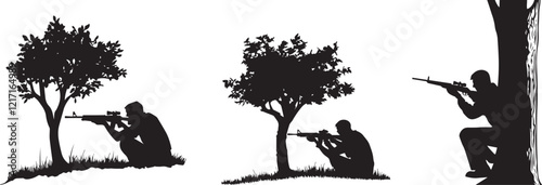 Silhouette of a man hiding behind a tree vector illustration