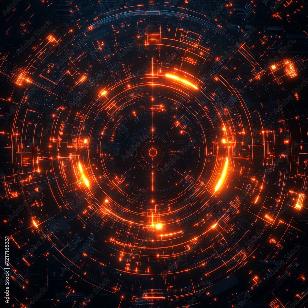 Fototapeta premium A circular circuit board with glowing connectors, representing technology and connectivity. Ideal for tech, electronics, and digital-themed visuals.