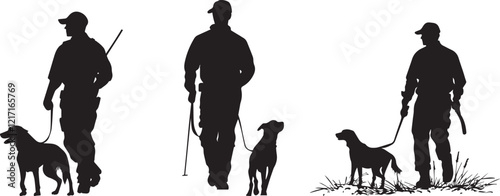 Silhouette of a man with a hunting dog vector illustration