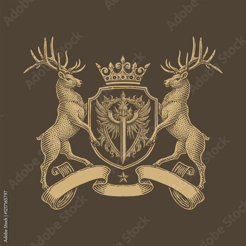 Deer coat of arm heraldic logo vintage