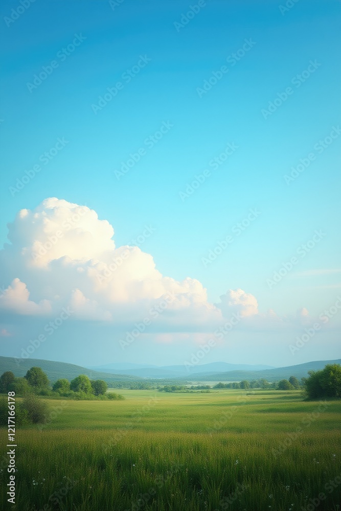 A serene landscape with white clouds in the distance, horizon, landscape, serenity A serene landscape with white clouds in the distance, horizon, landscape, serenity