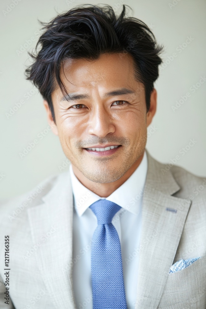 Asian male adult in suit smiling confidently Asian male adult in suit smiling confidently