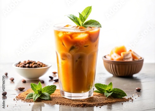 Refreshing Iced Thai Tea Drink On A White Background
