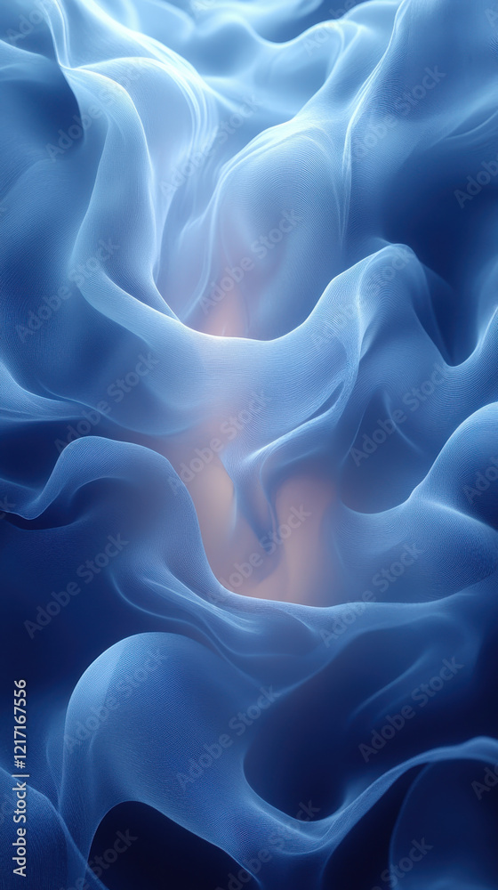 Obraz premium Soft curves in pastel blue gradient create serene and calming atmosphere, evoking feelings of tranquility and fluidity. gentle waves of fabric like textures enhance visual appeal