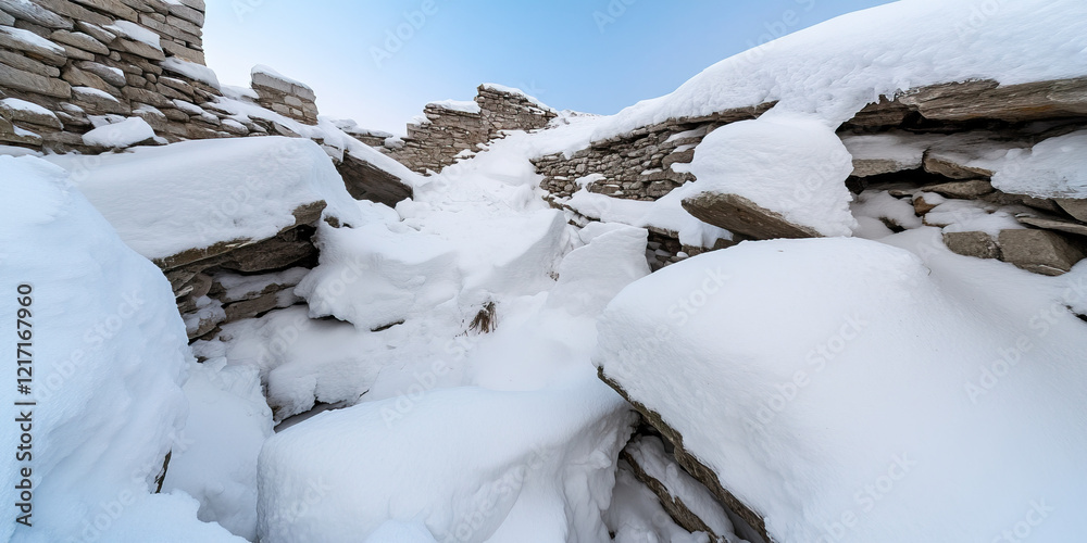 Snow-Covered Stone Ruins and Passage Snow-Covered Stone Ruins and Passage